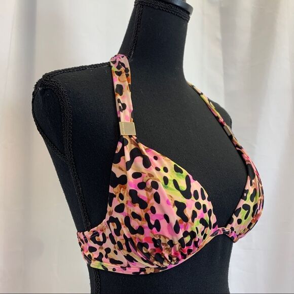 Victorias secret pink animal leopard cheetah print bikini top Sz S - Picture 4 of 12